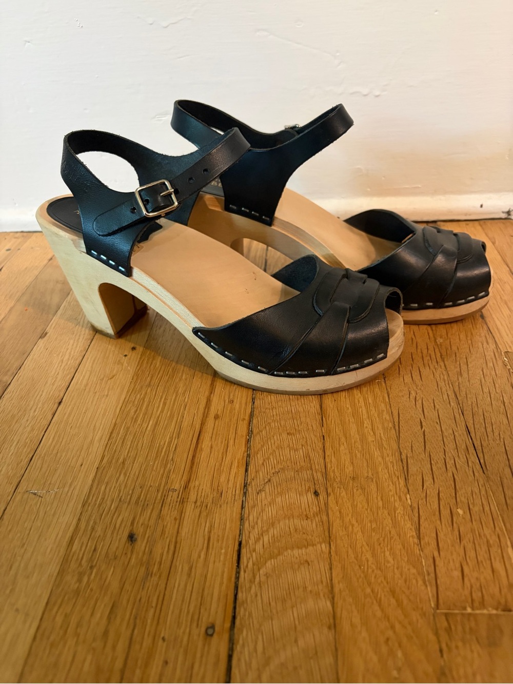 Swedish Hasbeens Black Peep Toe Clog Sandals size 8 - Picture 6 of 11